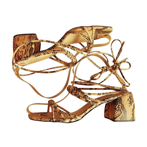 Free People Vicenza Love Struck Heels Shoes Sandals Ankle Wrap Reptile Size 6 - Picture 6 of 9